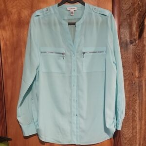Calvin Klein Light Blue Blouse with Zippered Pockets